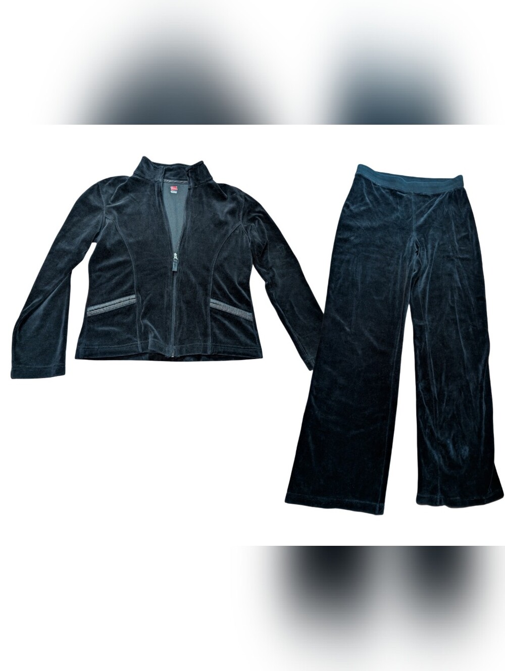 Y2K Hanes Black Velour Track Jacket and Joggers Set